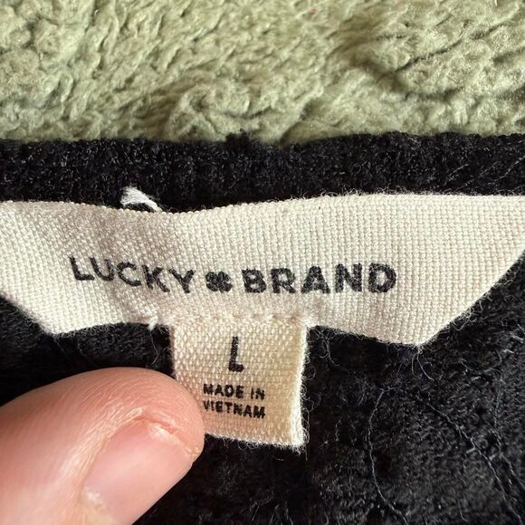 Lucky Brand L Black Textured Square Neck Sweater Top Lightweight - Picture 4 of 6